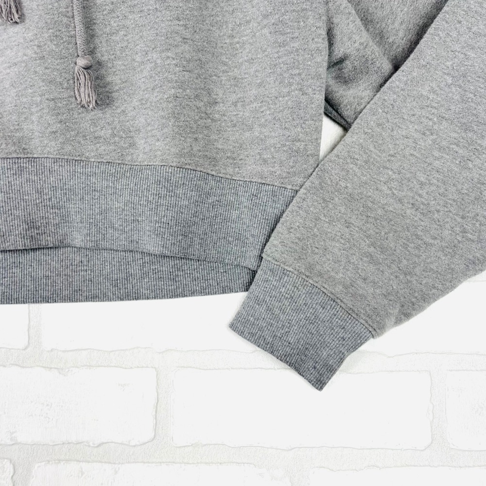 Gray Cropped Hoodie Drawstring Pullover Long Sleeve Casual Comfy xS - Picture 10 of 12